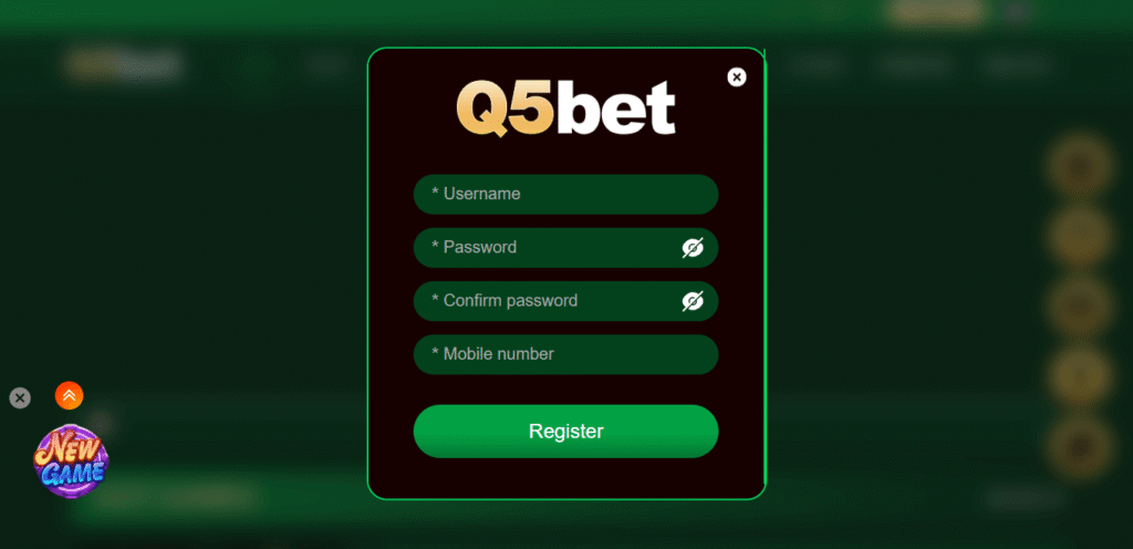 Q5bet game account making interface