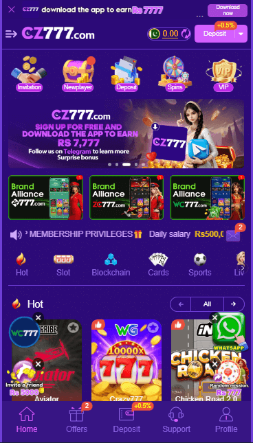 CZ777 Game general user interface with smooth navigation, colorful buttons, and easy-access gaming options.