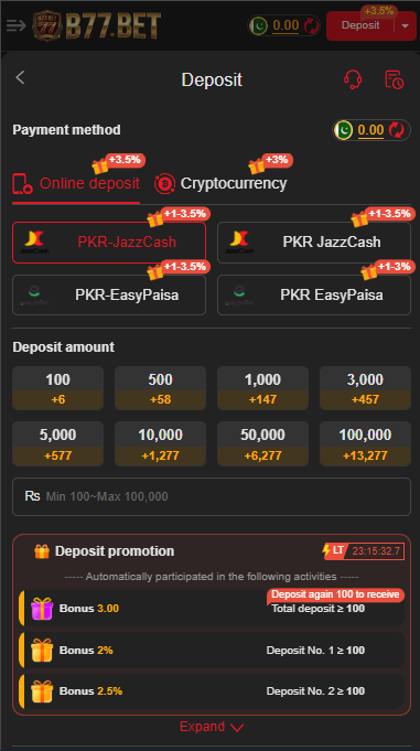 AR999 Game deposit page interface showing secure payment options and easy amount entry for users