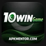 10WIN Game official logo with green and black theme, Pakistan crescent symbol, and APKMENTOR.COM branding