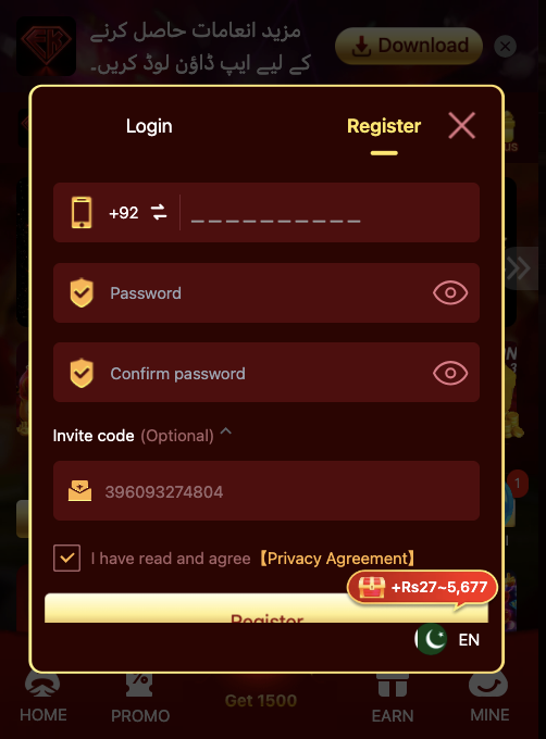 EK77 Game apk register